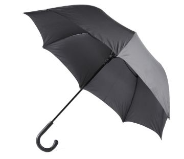 Зонт-трость противоштормовой полуавтомат черный, нейлон