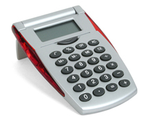 Калькулятор c красными  деталями и крышкой push-up, пластик
