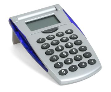 Калькулятор c синими  деталями и крышкой push-up, пластик