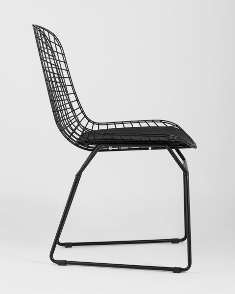 Стул обеденный Bertoia черный с черной подушкой