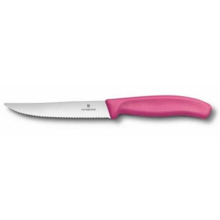 Нож Victorinox для стейка и пиццы, розовая ручка, волнистое лезвие, 12 см