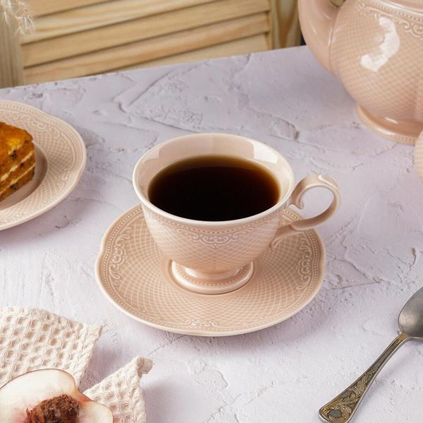 Чайная пара 285 мл белая d 10,2 см h7,8 см Aristocrat Peach Tea Noble [6]