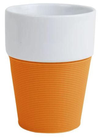 Кружка 200 мл Silikon, оранжевая/белая,керамика/силикон